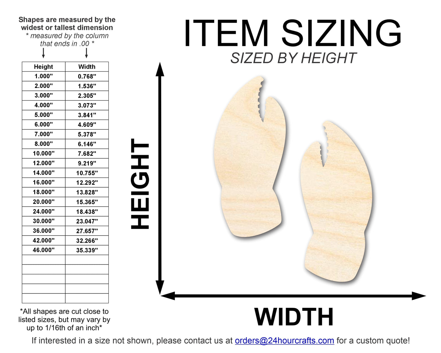 Unfinished Wood Crab Claw Shape | DIY Craft Cutout | up to 46" DIY