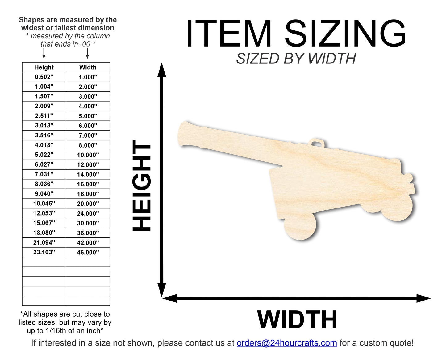 Unfinished Wood Cannon Shape | DIY Craft Cutout | up to 46" DIY