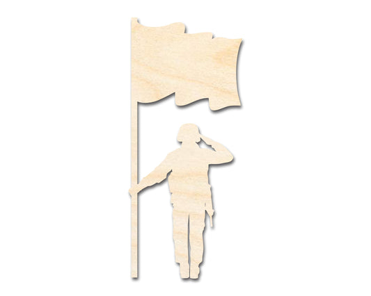 Unfinished Wood Soldier With Flag Shape | DIY Craft Cutout | up to 46" DIY