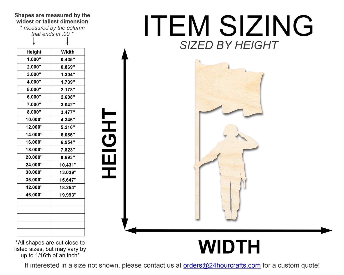 Unfinished Wood Soldier With Flag Shape | DIY Craft Cutout | up to 46" DIY