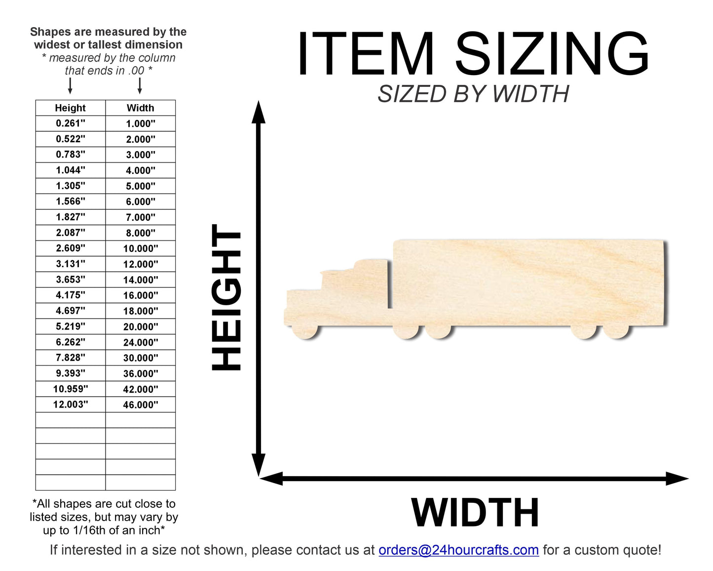 Unfinished Wood Semi Truck Shape | DIY Craft Cutout | up to 46" DIY