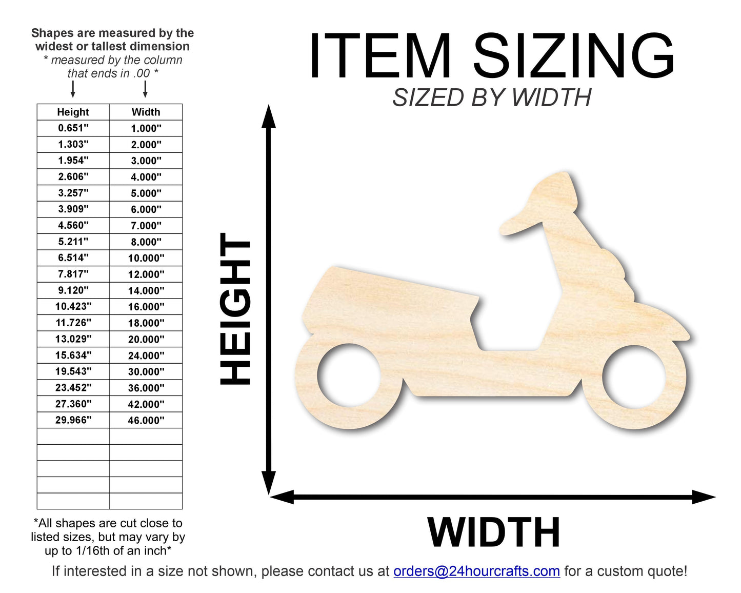 Unfinished Wood Moped Shape | DIY Craft Cutout | up to 46" DIY