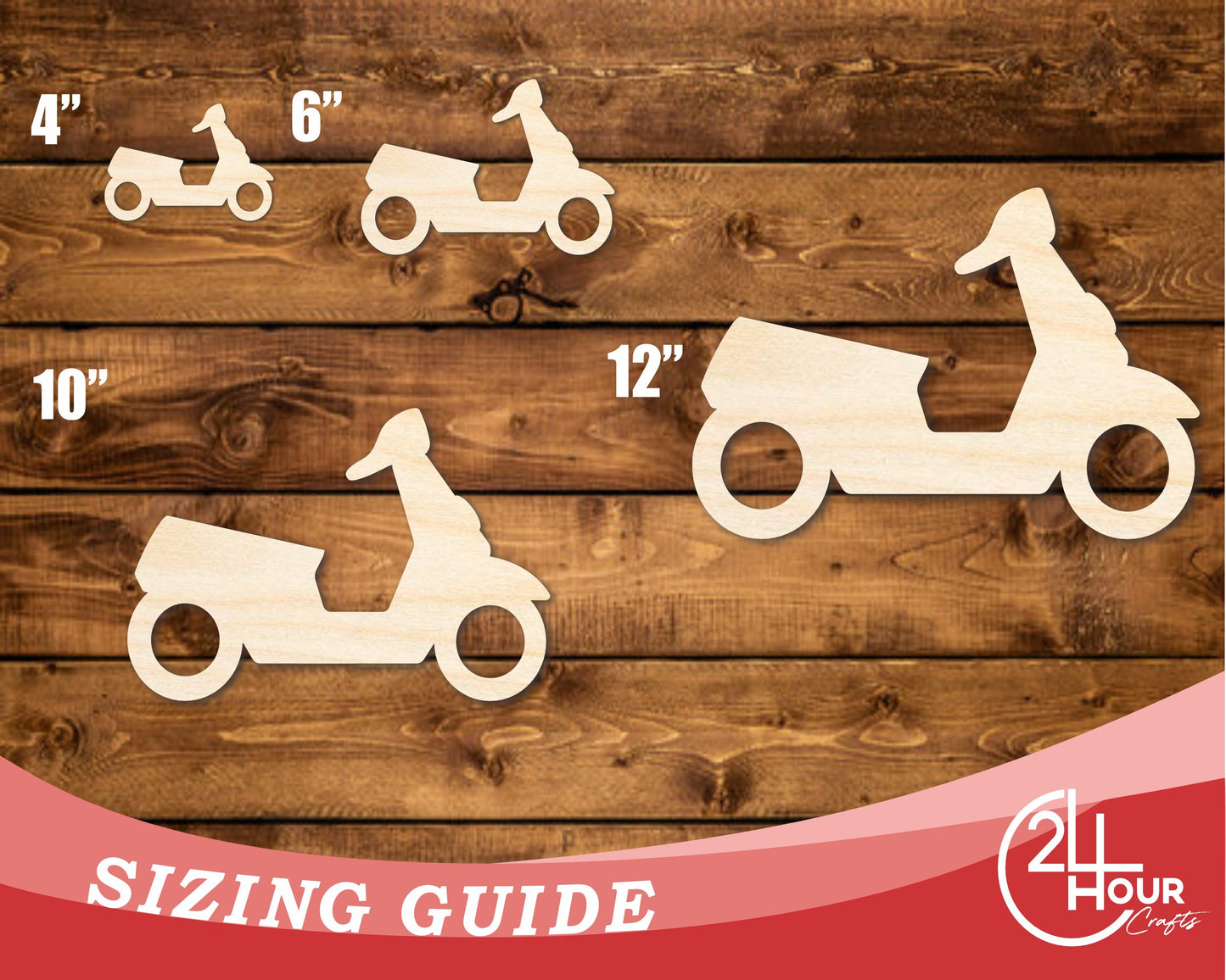 Unfinished Wood Moped Shape | DIY Craft Cutout | up to 46" DIY