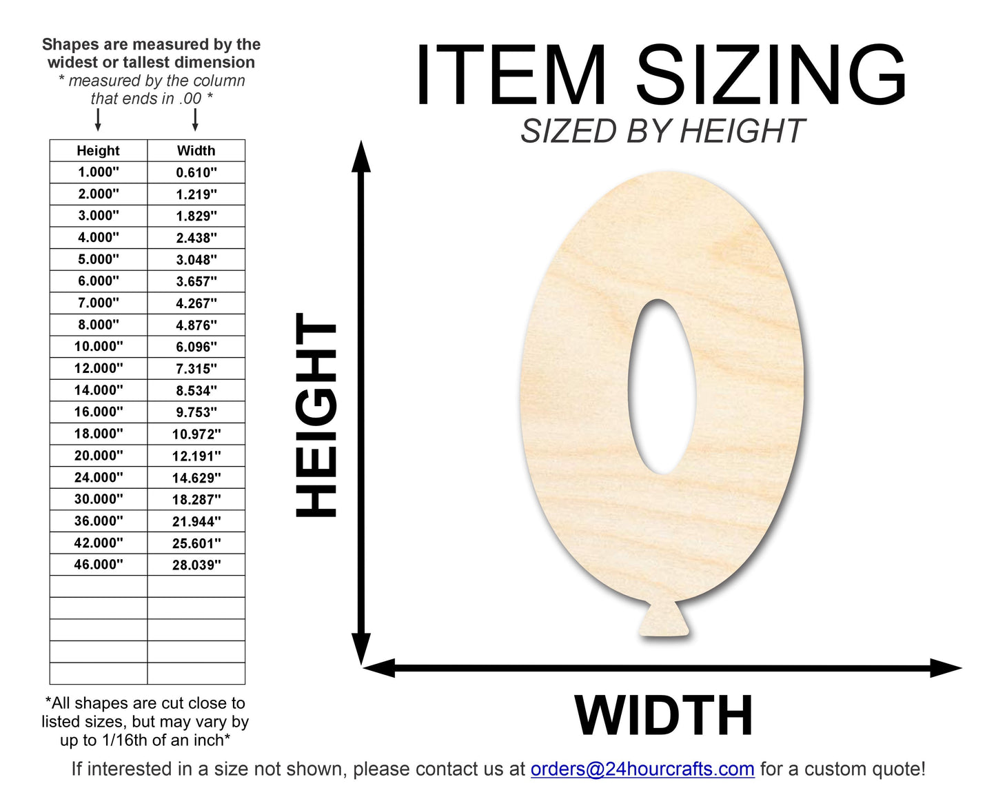 Unfinished Wood Balloon Number 0 Shape | DIY Craft Cutout | up to 46" DIY