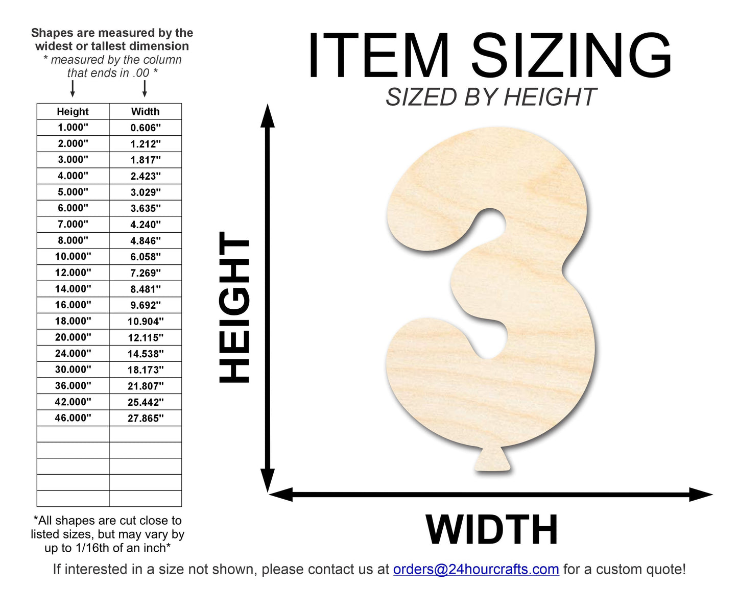 Unfinished Wood Balloon Number 3 Shape | DIY Craft Cutout | up to 46" DIY