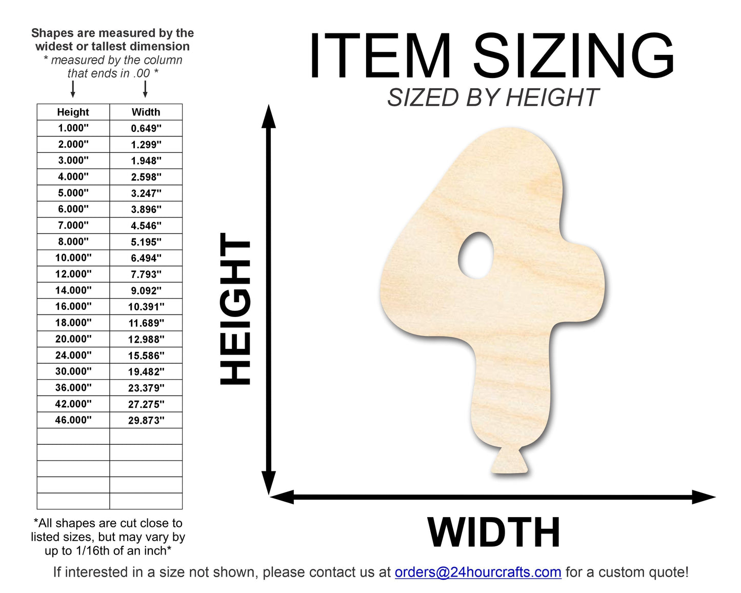 Unfinished Wood Balloon Number 4 Shape | DIY Craft Cutout | up to 46" DIY