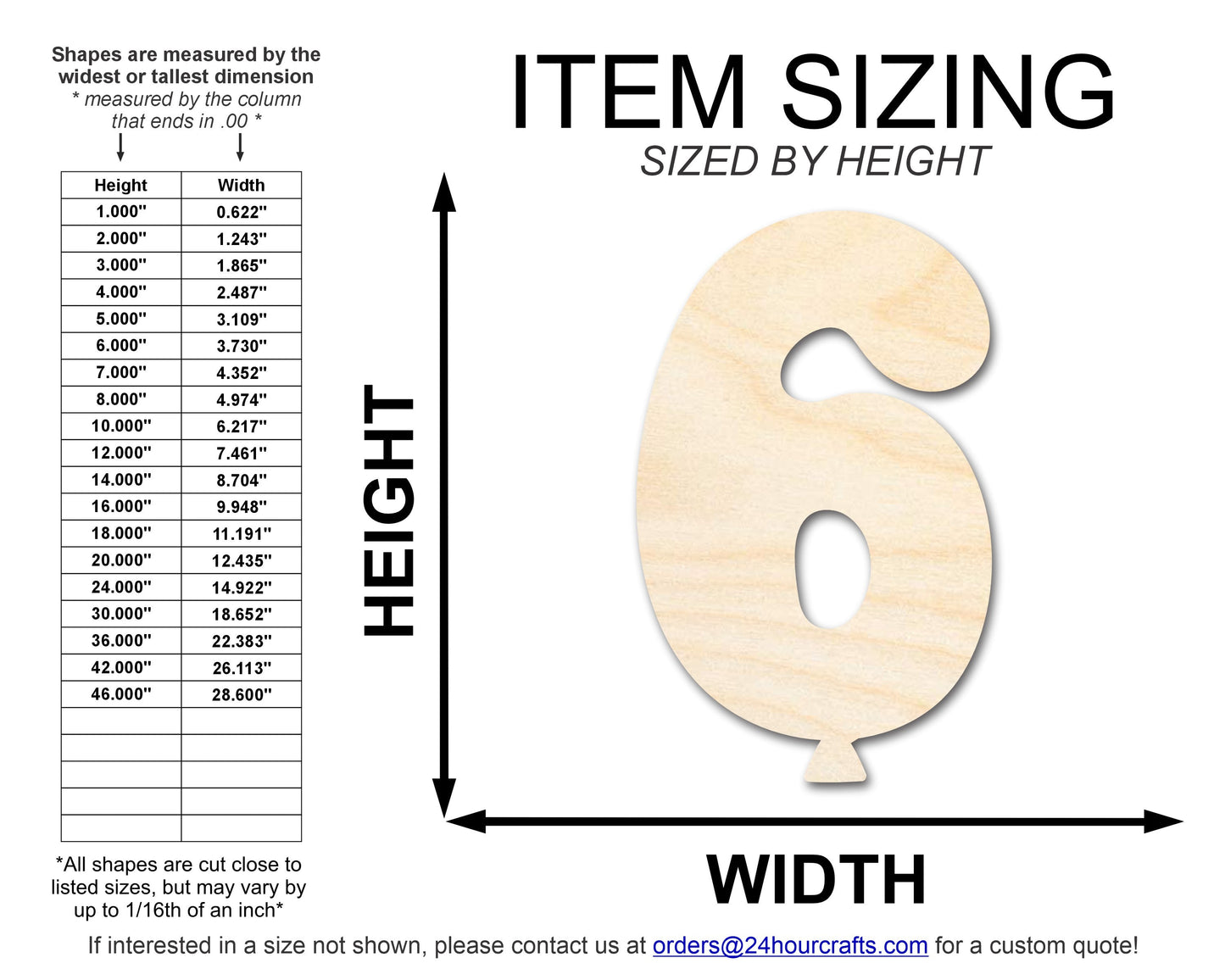 Unfinished Wood Balloon Number 6 Shape | DIY Craft Cutout | up to 46" DIY