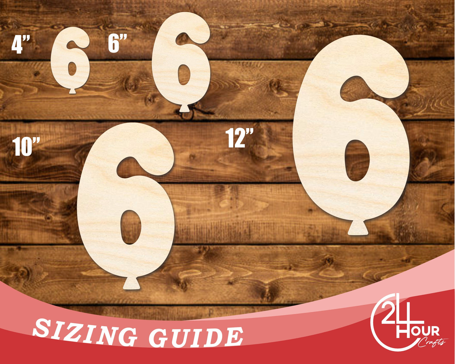 Unfinished Wood Balloon Number 6 Shape | DIY Craft Cutout | up to 46" DIY
