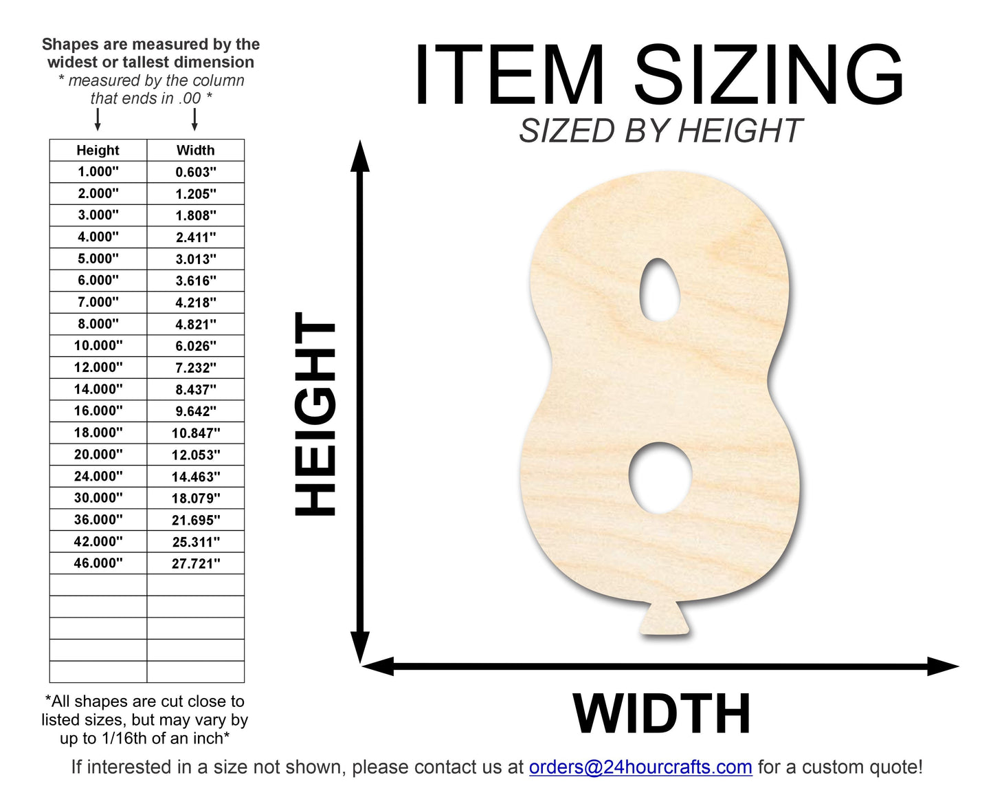 Unfinished Wood Balloon Number 8 Shape | DIY Craft Cutout | up to 46" DIY