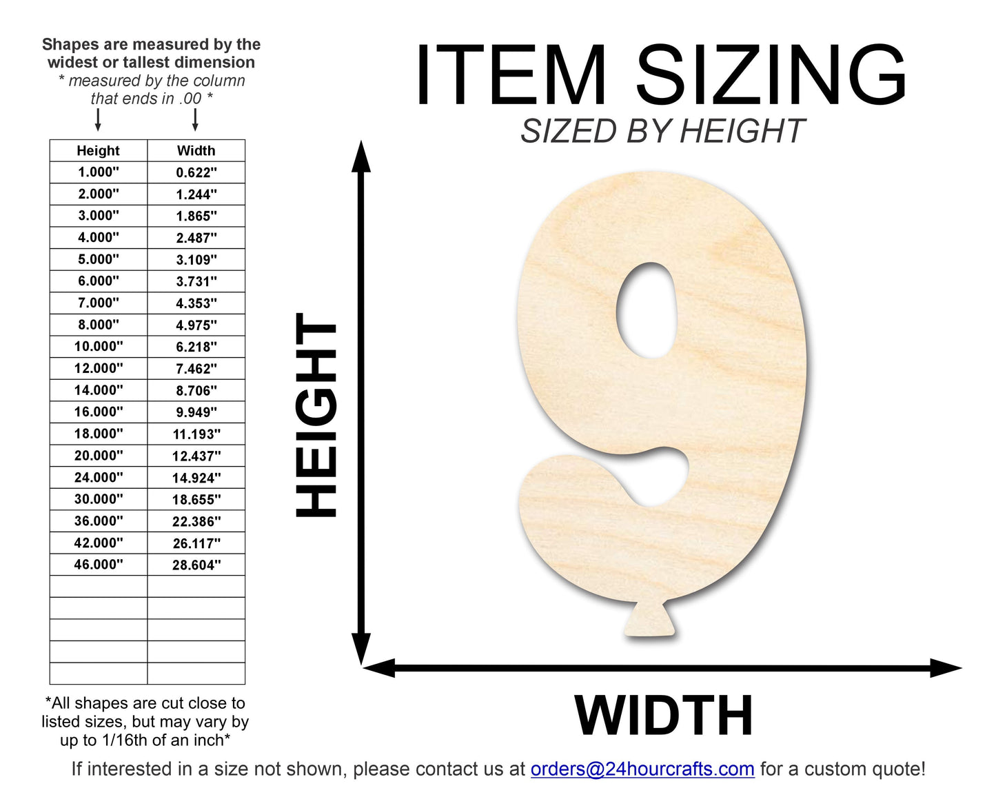 Unfinished Wood Balloon Number 9 Shape | DIY Craft Cutout | up to 46" DIY