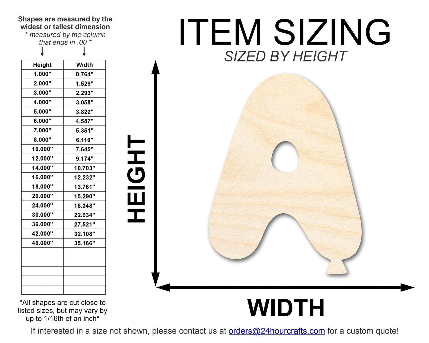 Unfinished Wood Balloon Letter A Shape | DIY Craft Cutout | up to 46" DIY