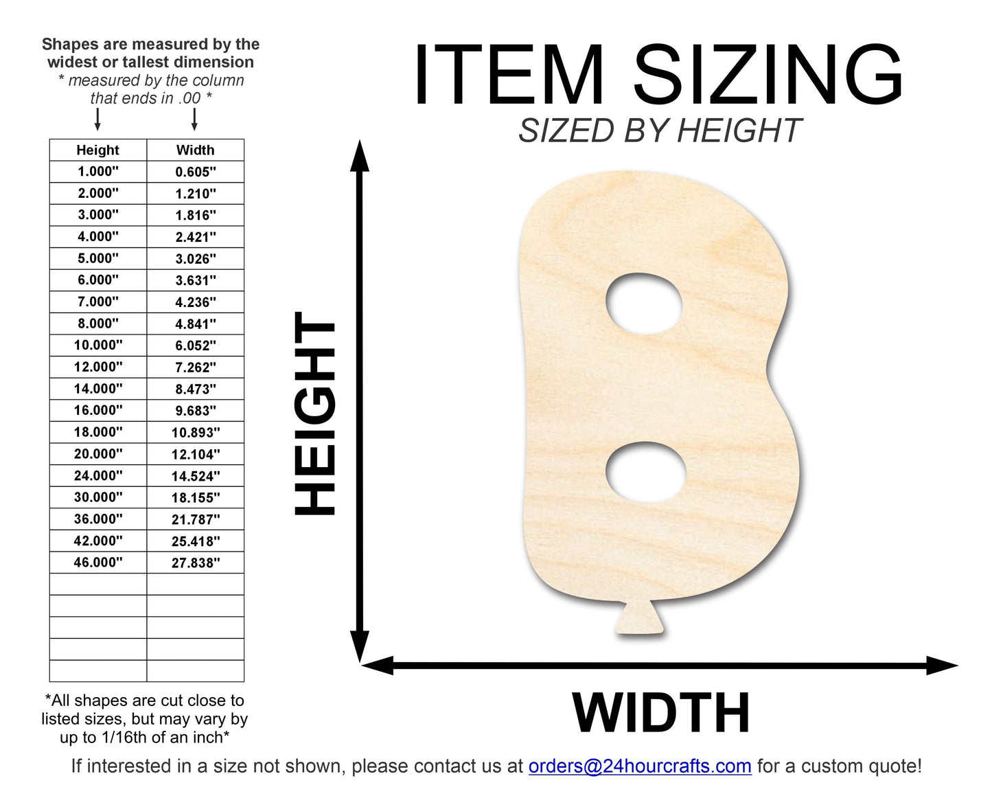 Unfinished Wood Balloon Letter B Shape | DIY Craft Cutout | up to 46" DIY