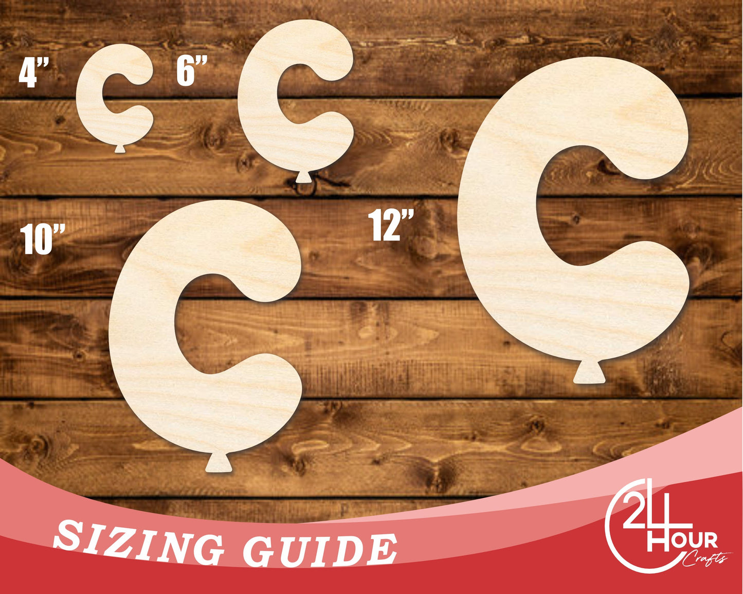 Unfinished Wood Balloon Letter C Shape | DIY Craft Cutout | up to 46" DIY