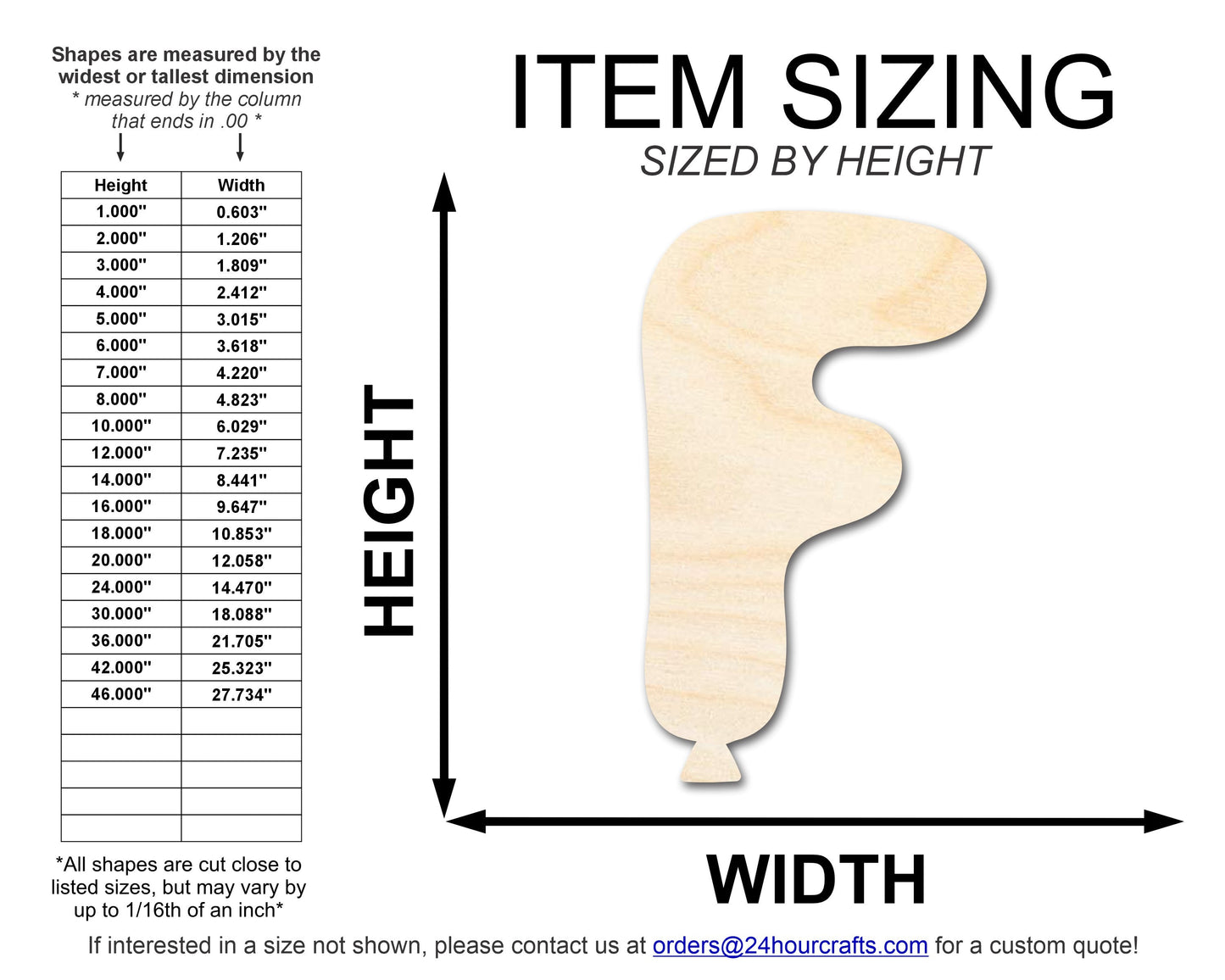 Unfinished Wood Balloon Letter F Shape | DIY Craft Cutout | up to 46" DIY