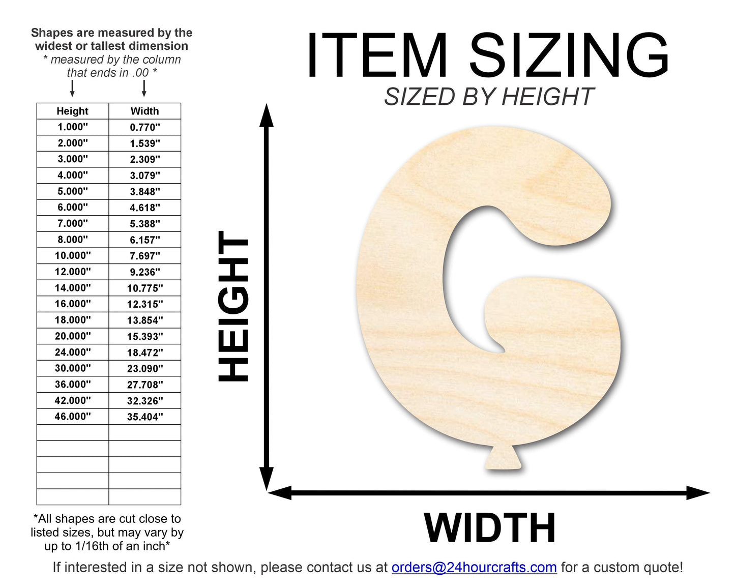 Unfinished Wood Balloon Letter G Shape | DIY Craft Cutout | up to 46" DIY