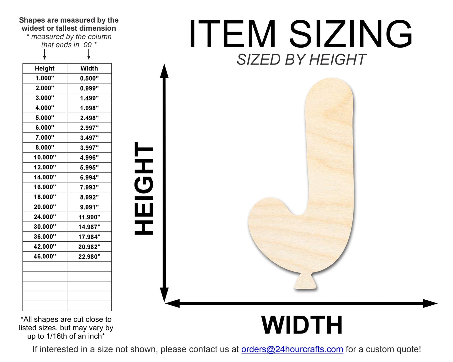 Unfinished Wood Balloon Letter J Shape | DIY Craft Cutout | up to 46" DIY