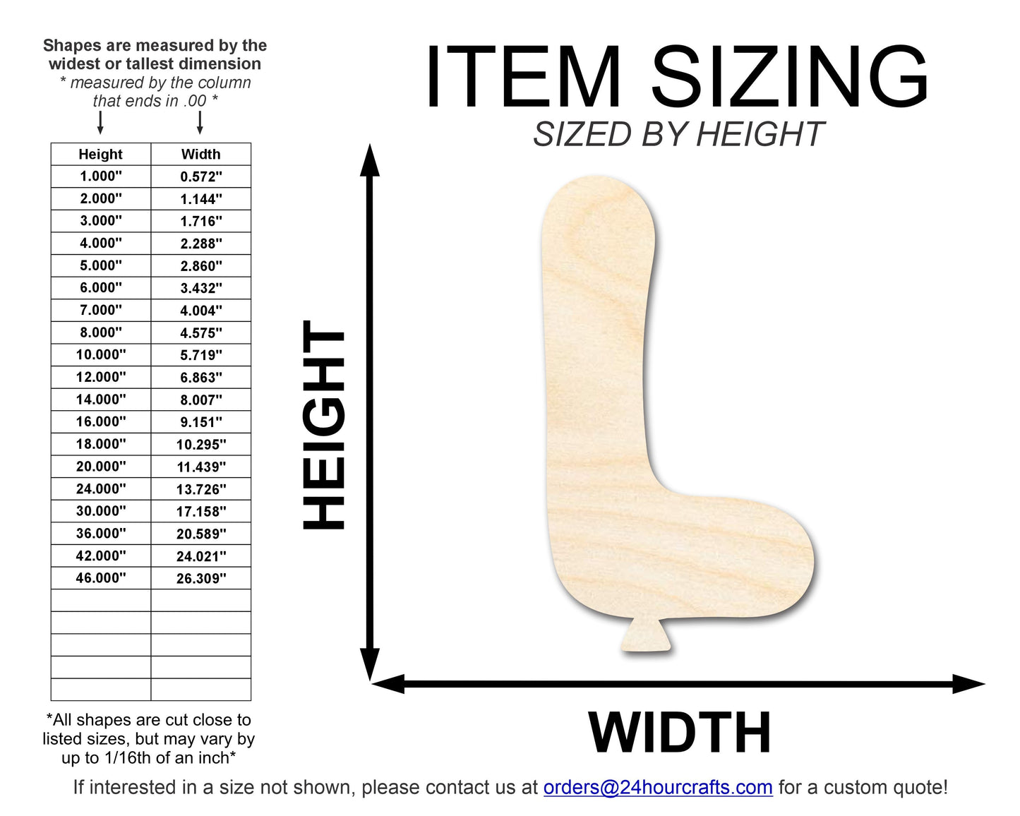 Unfinished Wood Balloon Letter L Shape | DIY Craft Cutout | up to 46" DIY