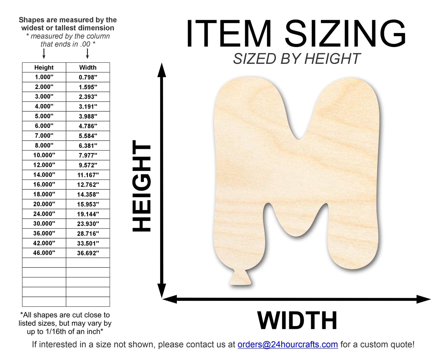 Unfinished Wood Balloon Letter M Shape | DIY Craft Cutout | up to 46" DIY