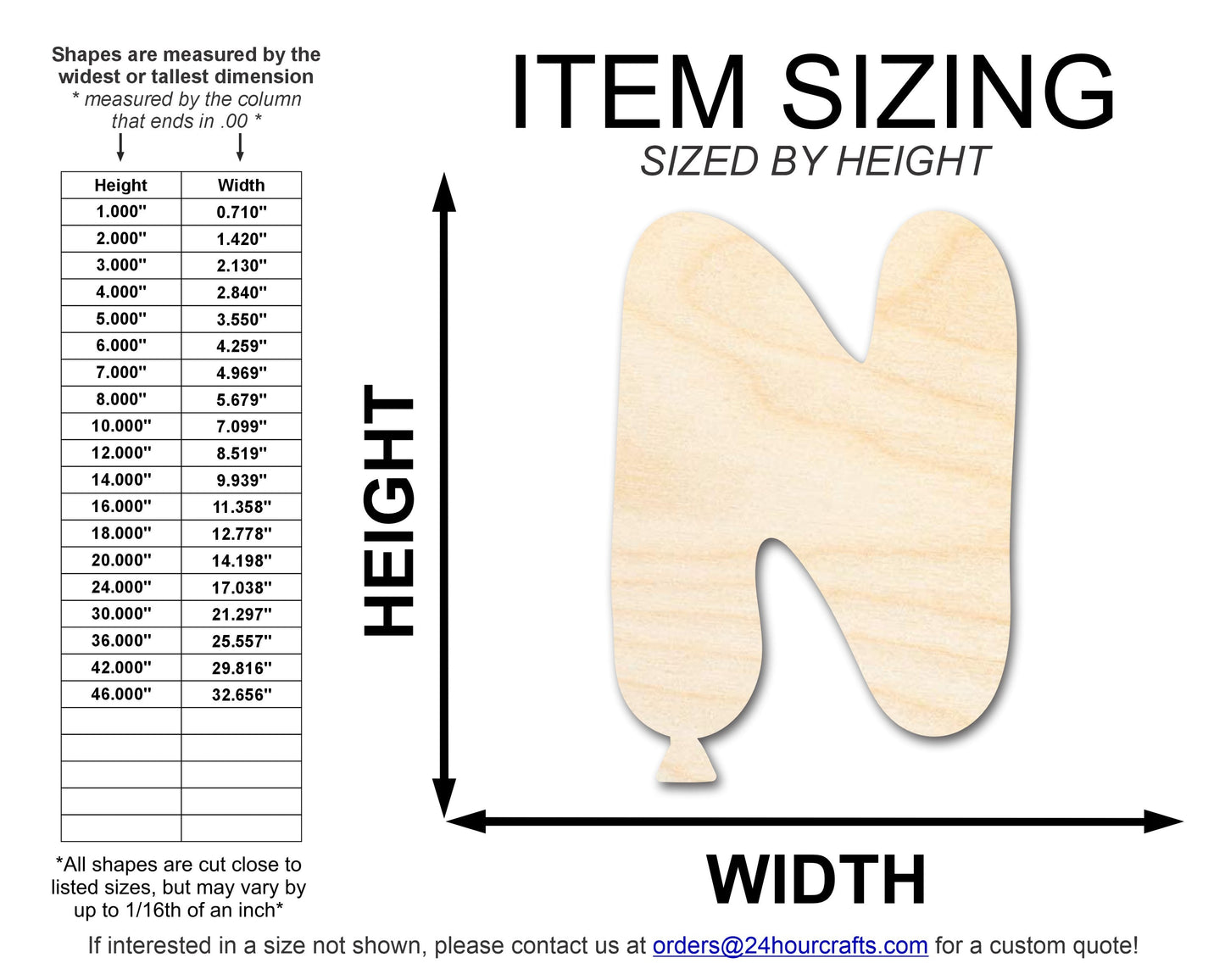 Unfinished Wood Balloon Letter N Shape | DIY Craft Cutout | up to 46" DIY