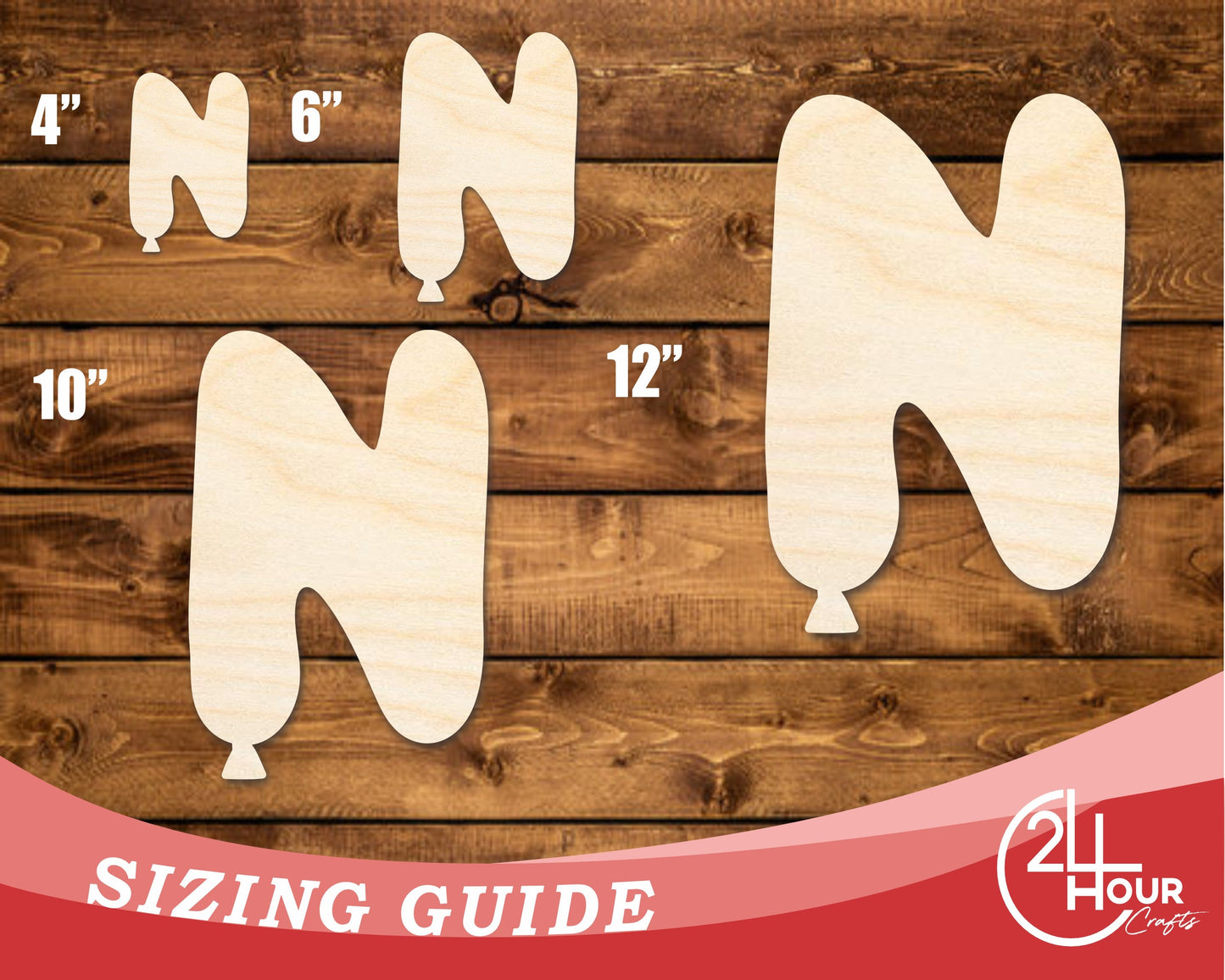 Unfinished Wood Balloon Letter N Shape | DIY Craft Cutout | up to 46" DIY