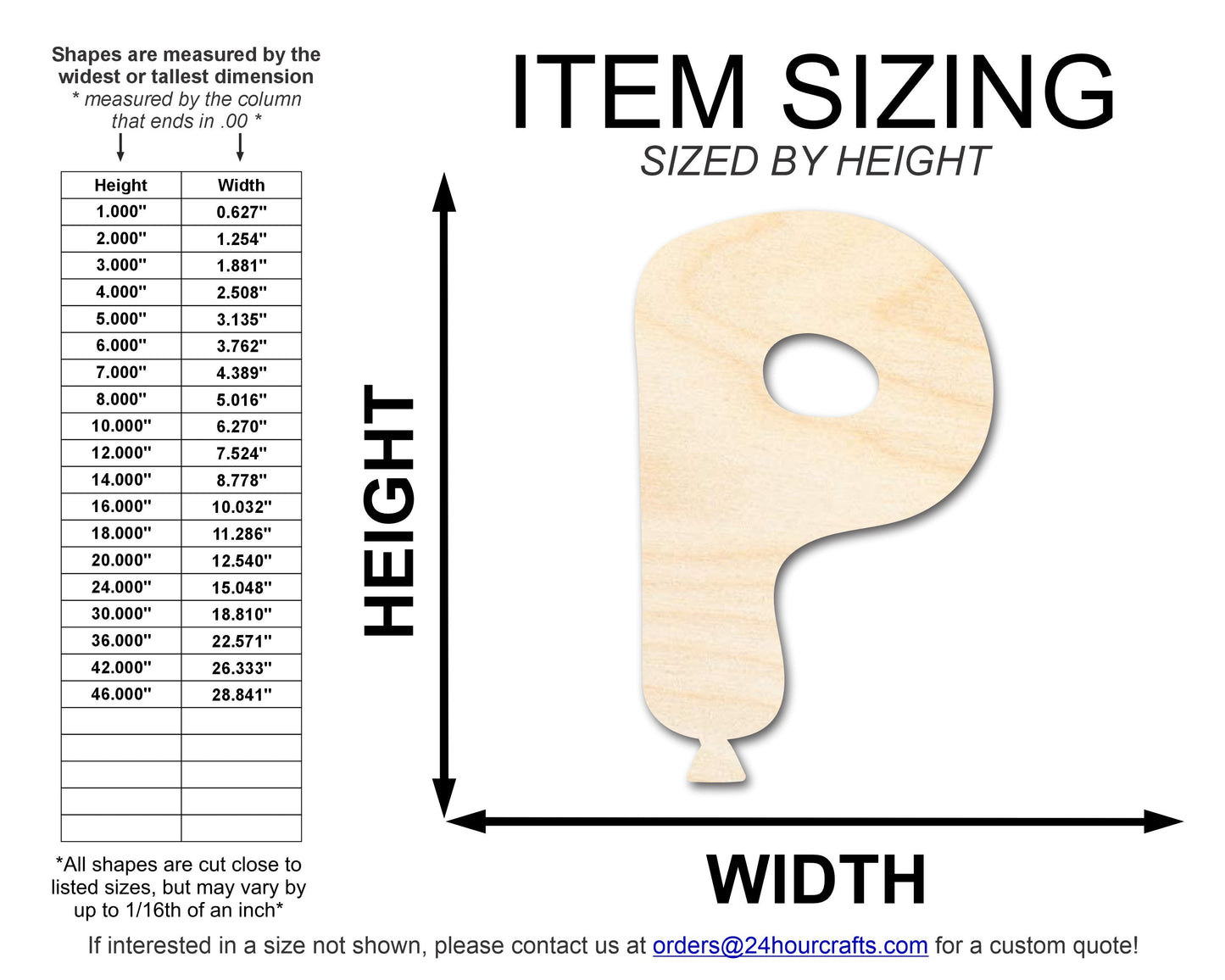 Unfinished Wood Balloon Letter P Shape | DIY Craft Cutout | up to 46" DIY