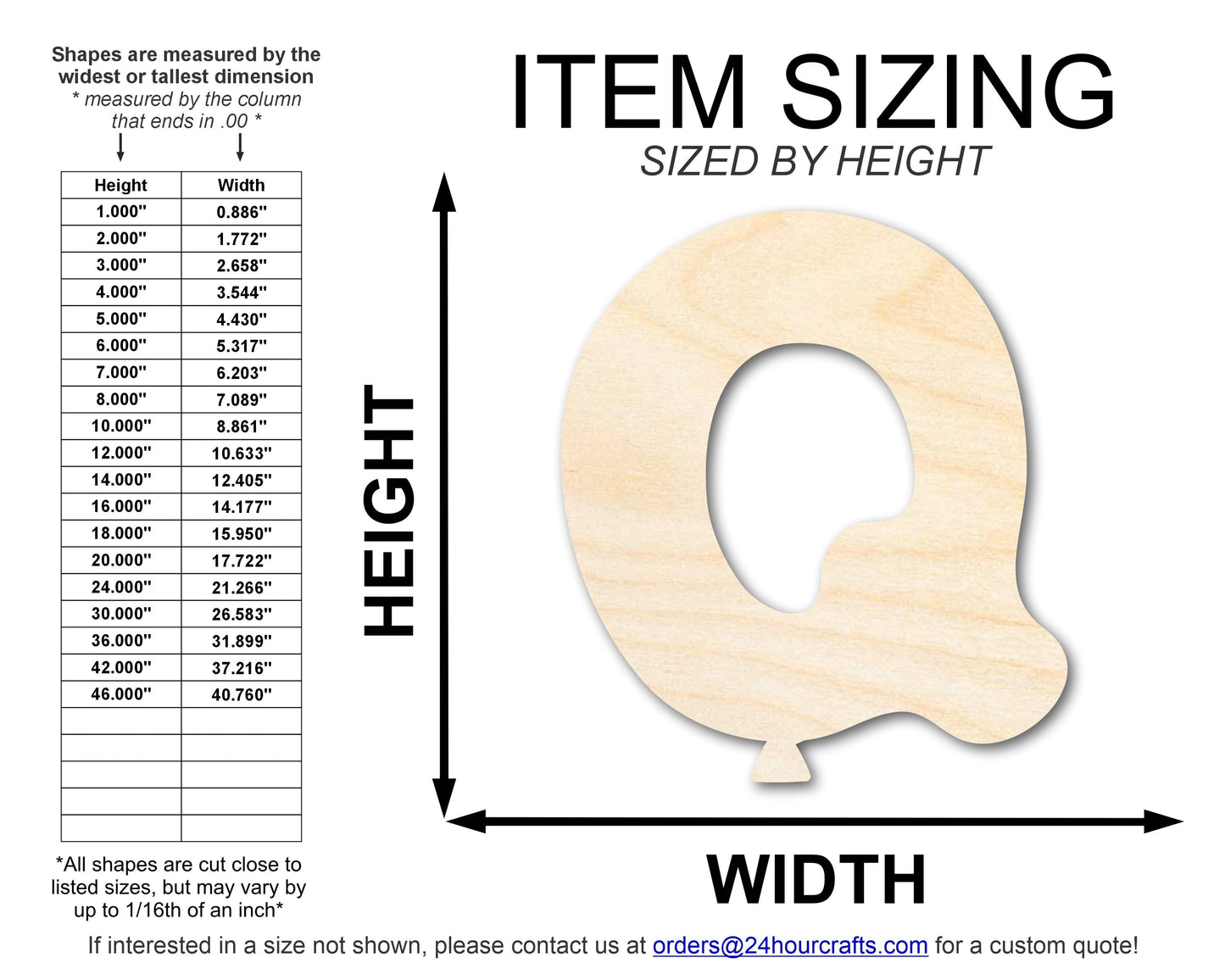 Unfinished Wood Balloon Letter Q Shape | DIY Craft Cutout | up to 46" DIY