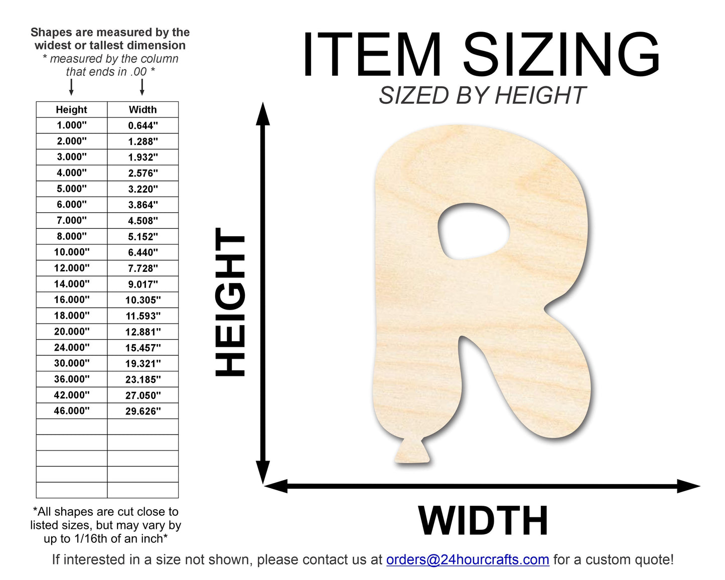 Unfinished Wood Balloon Letter R Shape | DIY Craft Cutout | up to 46" DIY