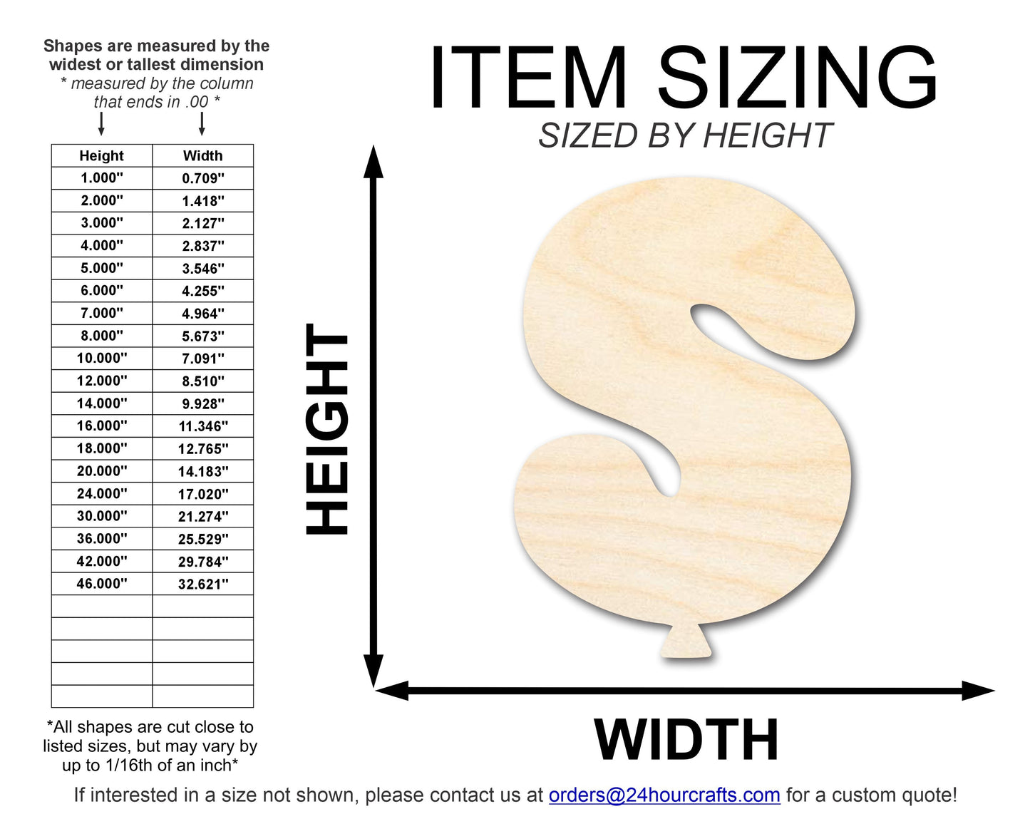 Unfinished Wood Balloon Letter S Shape | DIY Craft Cutout | up to 46" DIY