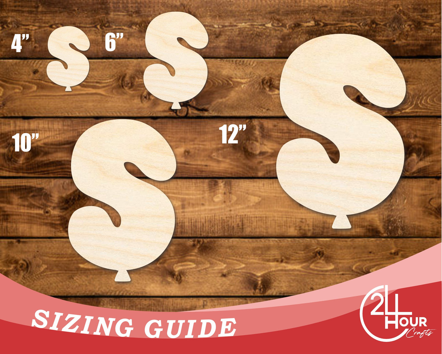 Unfinished Wood Balloon Letter S Shape | DIY Craft Cutout | up to 46" DIY