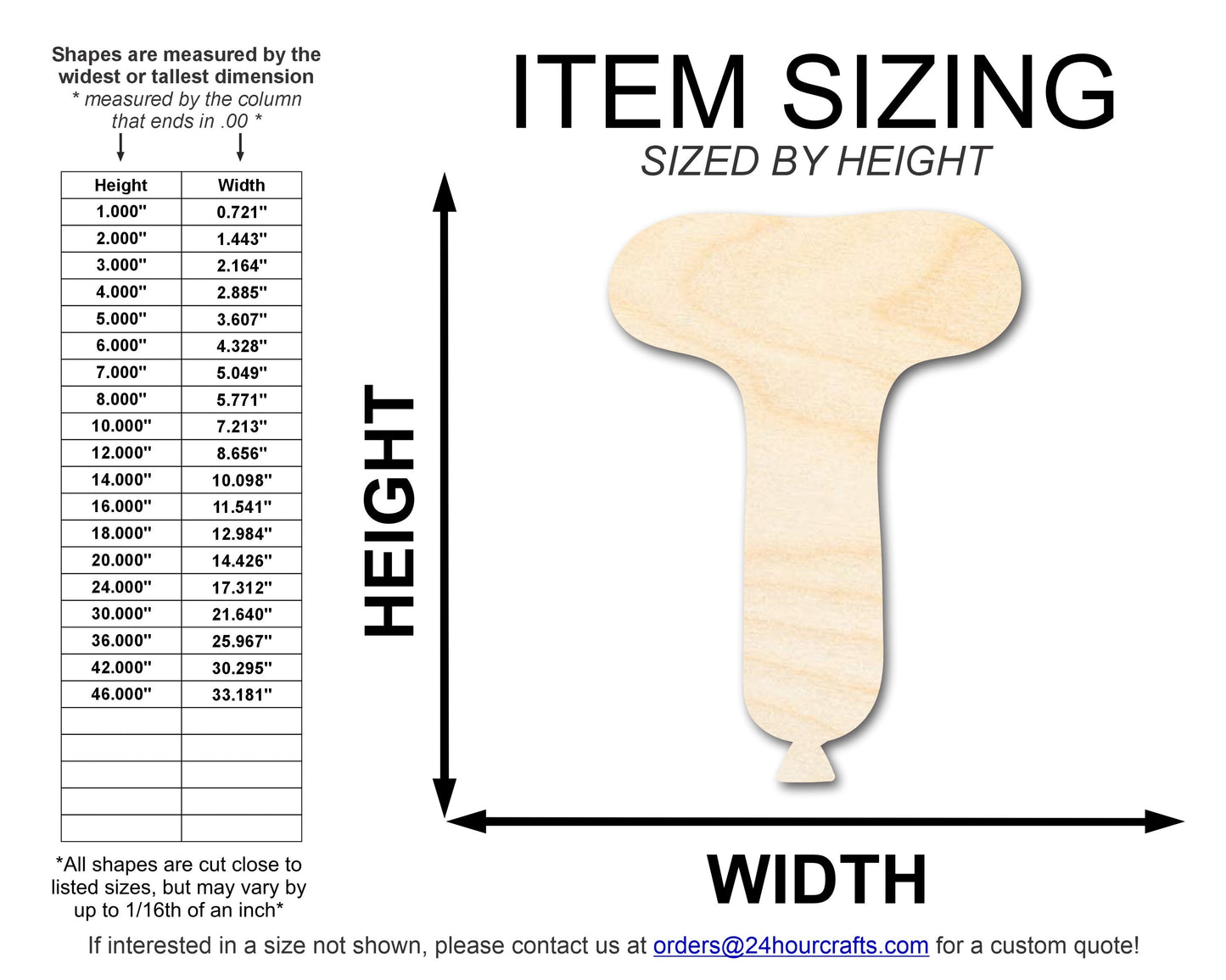 Unfinished Wood Balloon Letter T Shape | DIY Craft Cutout | up to 46" DIY