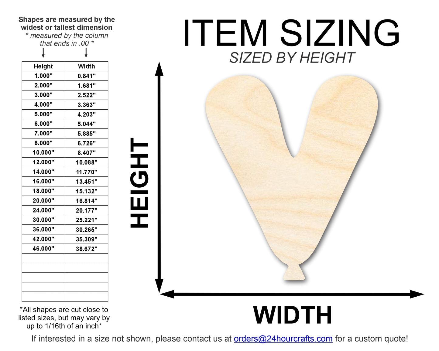 Unfinished Wood Balloon Letter V Shape | DIY Craft Cutout | up to 46" DIY