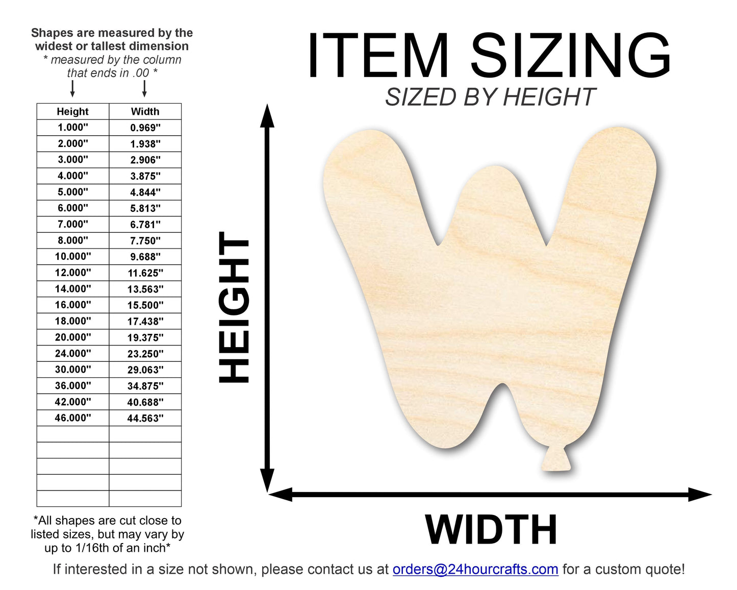 Unfinished Wood Balloon Letter W Shape | DIY Craft Cutout | up to 46" DIY