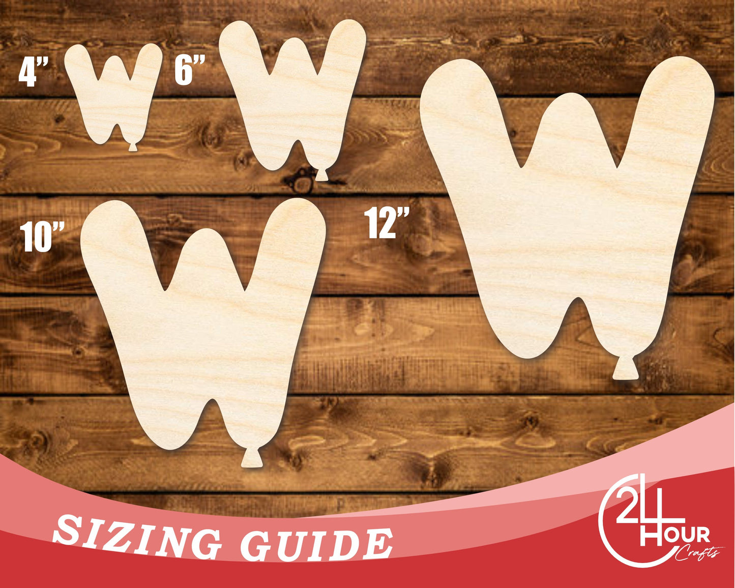 Unfinished Wood Balloon Letter W Shape | DIY Craft Cutout | up to 46" DIY