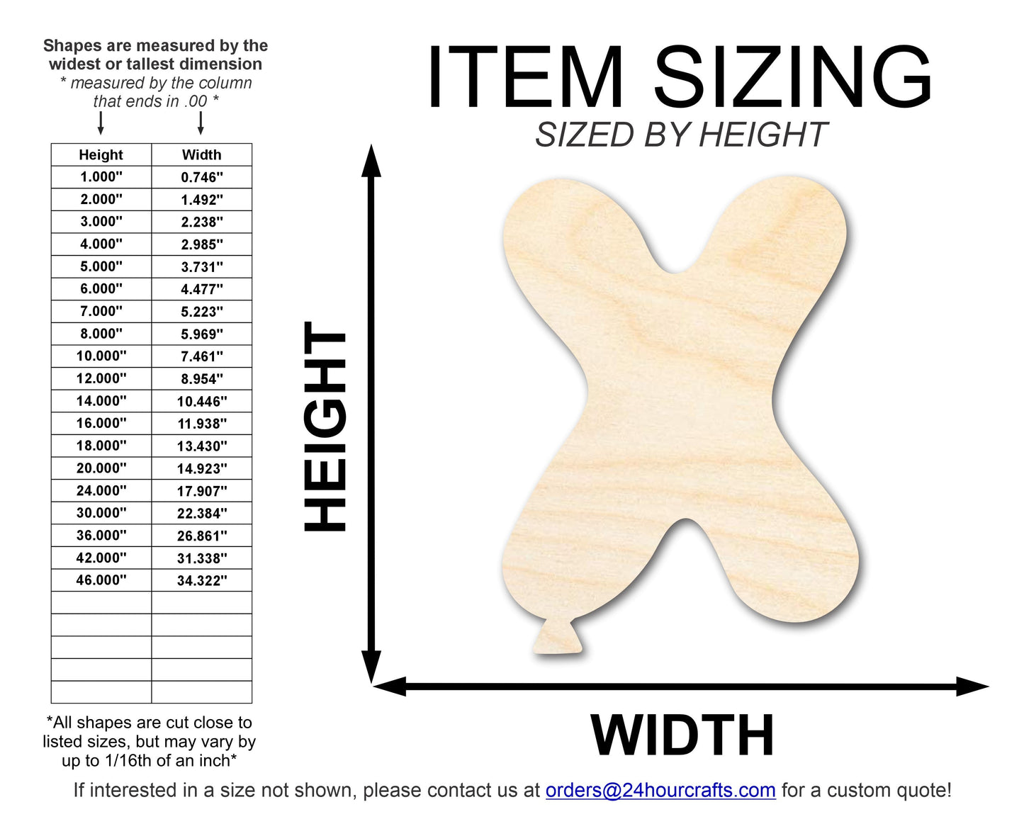 Unfinished Wood Balloon Letter X Shape | DIY Craft Cutout | up to 46" DIY