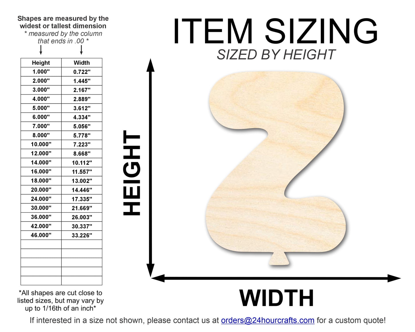 Unfinished Wood Balloon Letter Z Shape | DIY Craft Cutout | up to 46" DIY