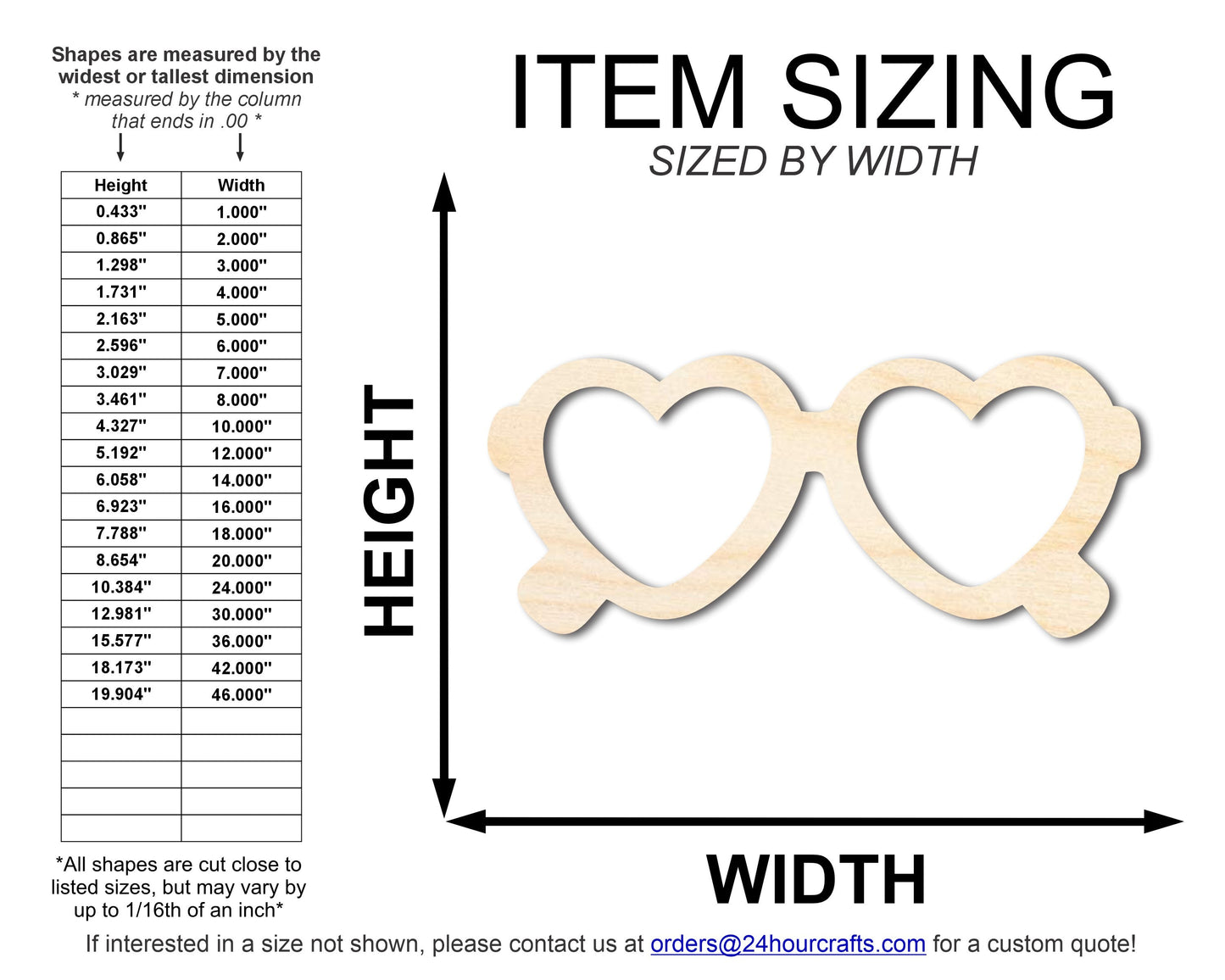 Unfinished Wood Heart Sunglasses Shape | DIY Craft Cutout | up to 46" DIY