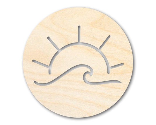 Unfinished Wood Ocean Wave and Sun Cutout Shape | DIY Craft Cutout | up to 46" DIY