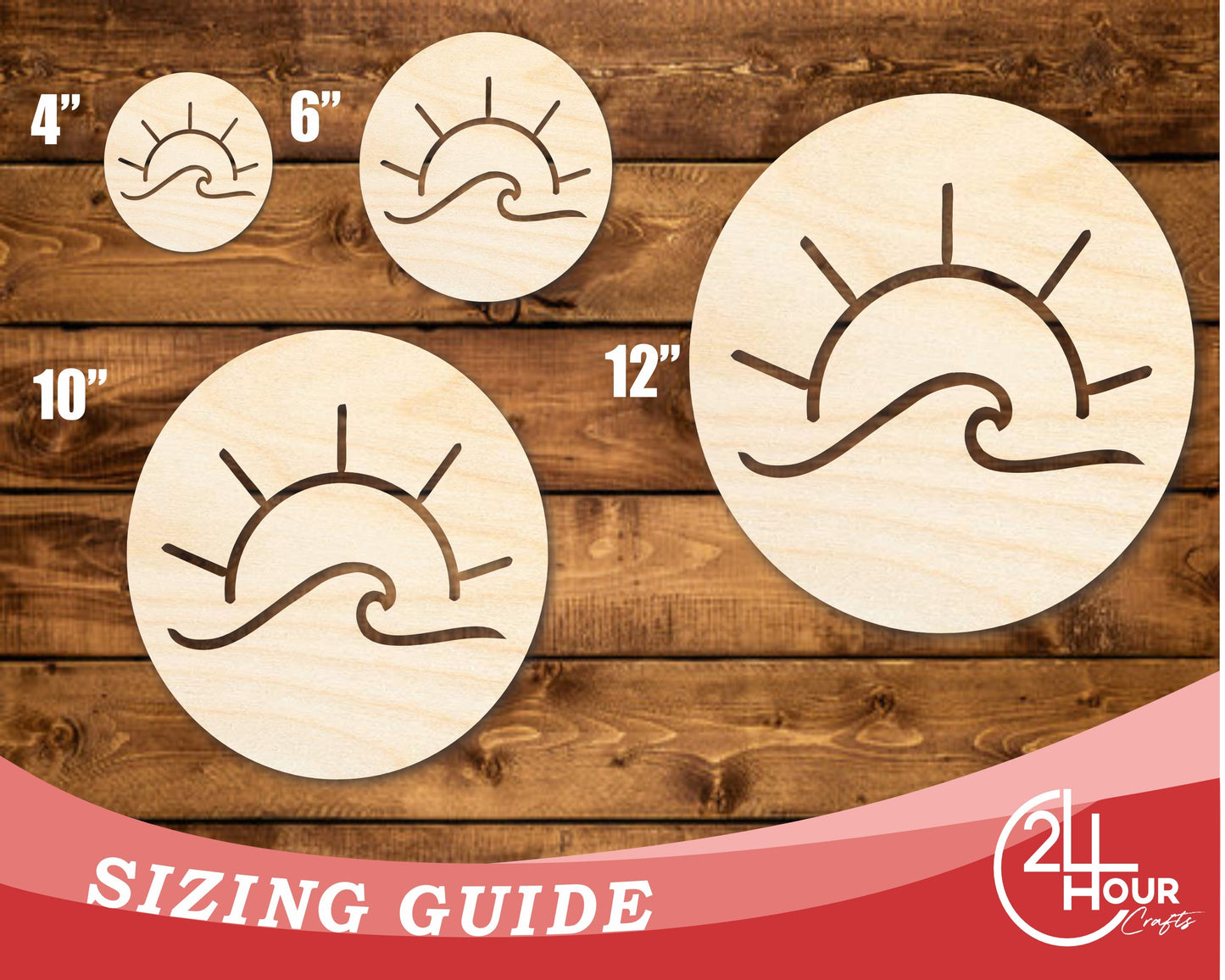 Unfinished Wood Ocean Wave and Sun Cutout Shape | DIY Craft Cutout | up to 46" DIY