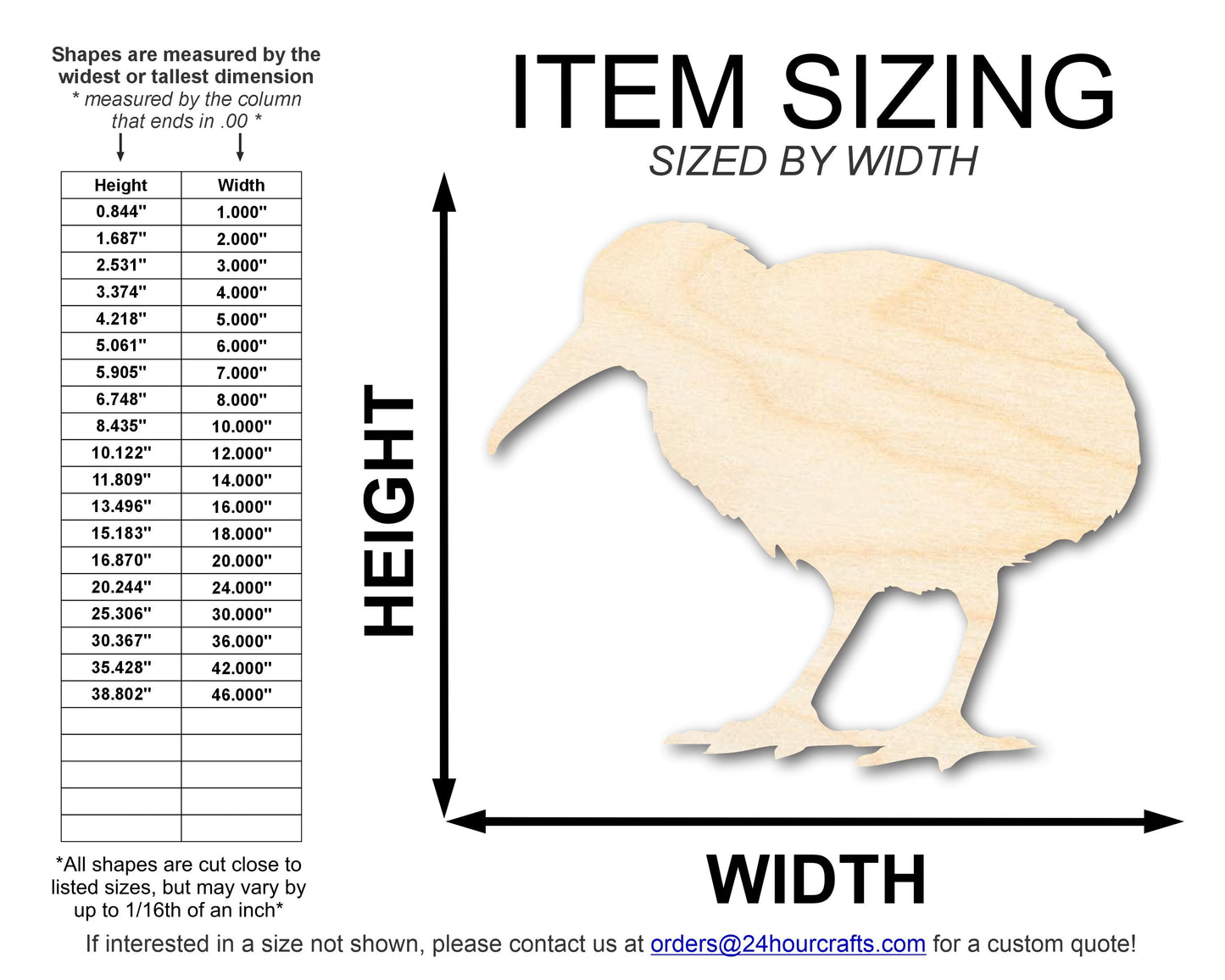Unfinished Wood Kiwi Bird Shape | DIY Craft Cutout | up to 46" DIY