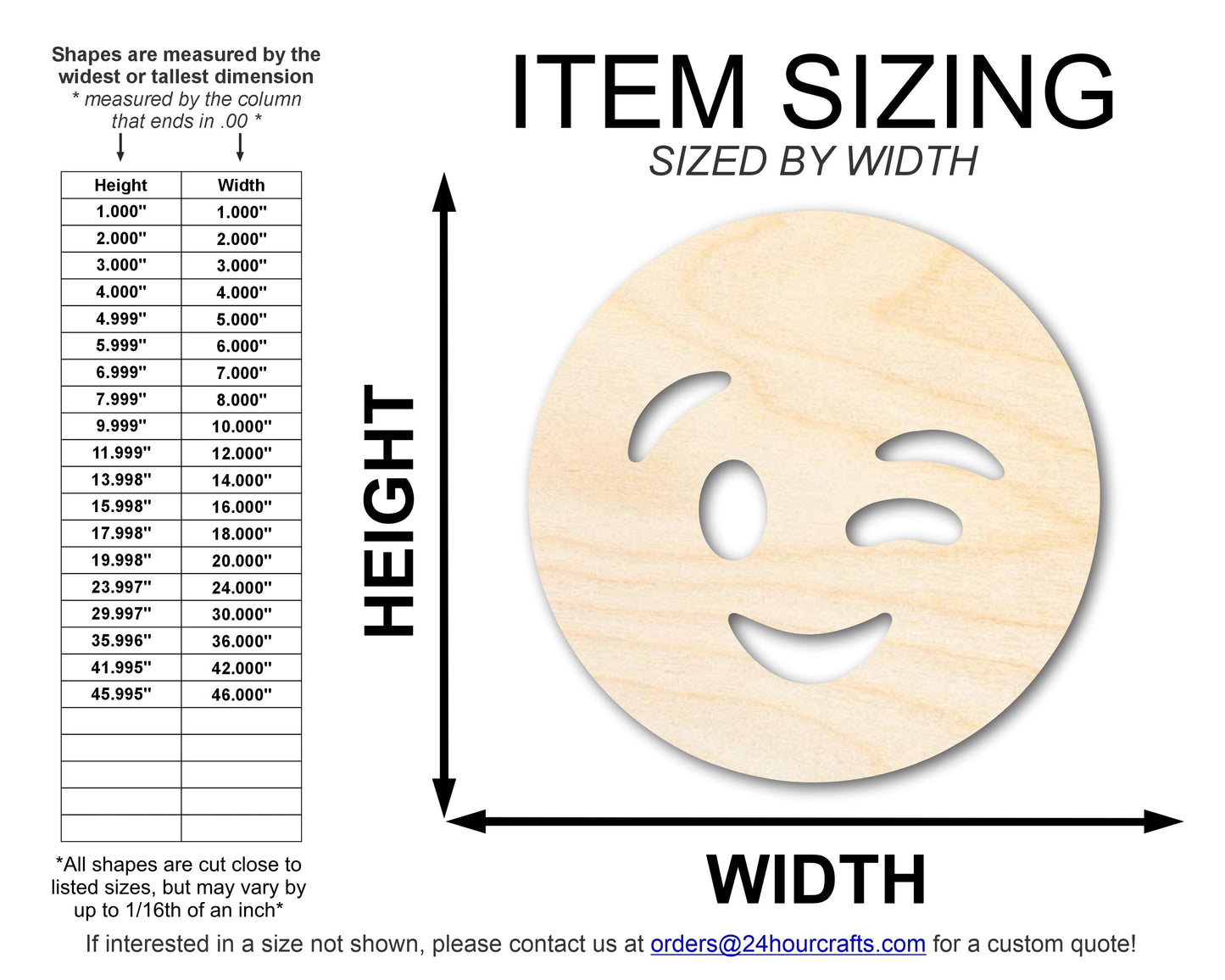 Unfinished Wood Winking Face Shape | DIY Craft Cutout | up to 46" DIY