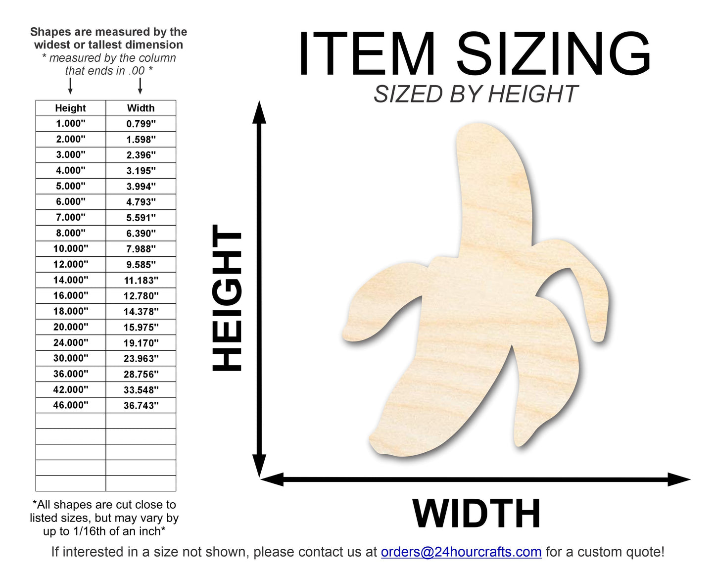 Unfinished Wood Peeled Banana Shape | DIY Craft Cutout | up to 46" DIY