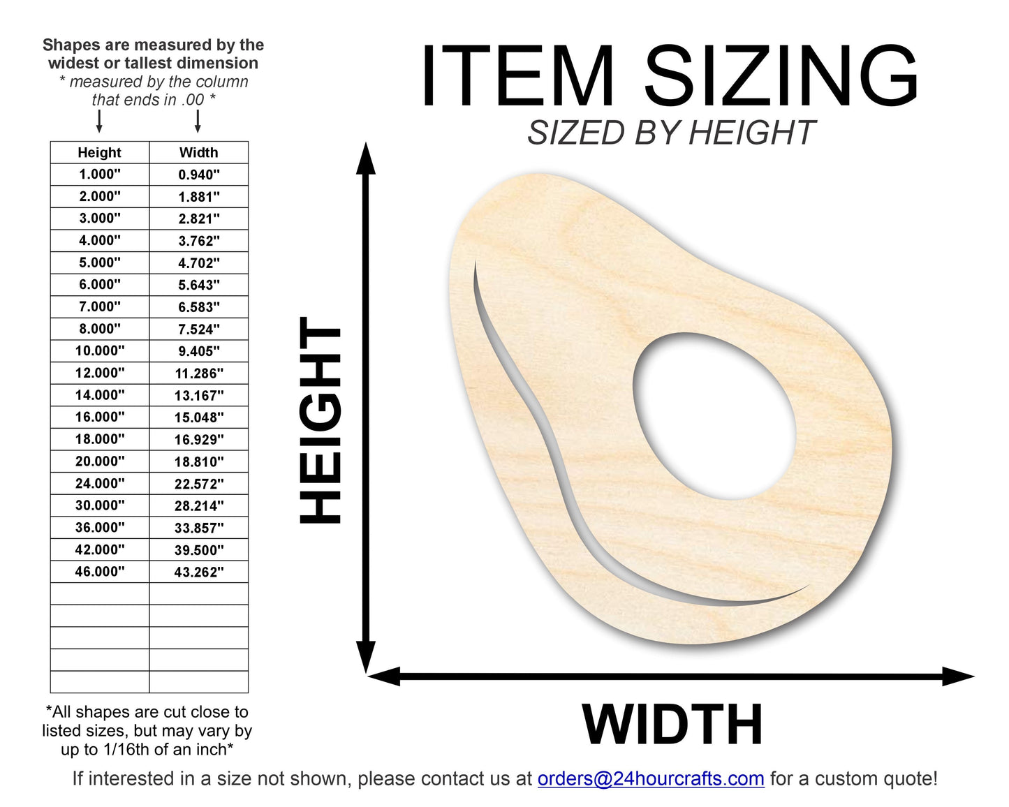 Unfinished Wood Avocado Shape | DIY Craft Cutout | up to 46" DIY