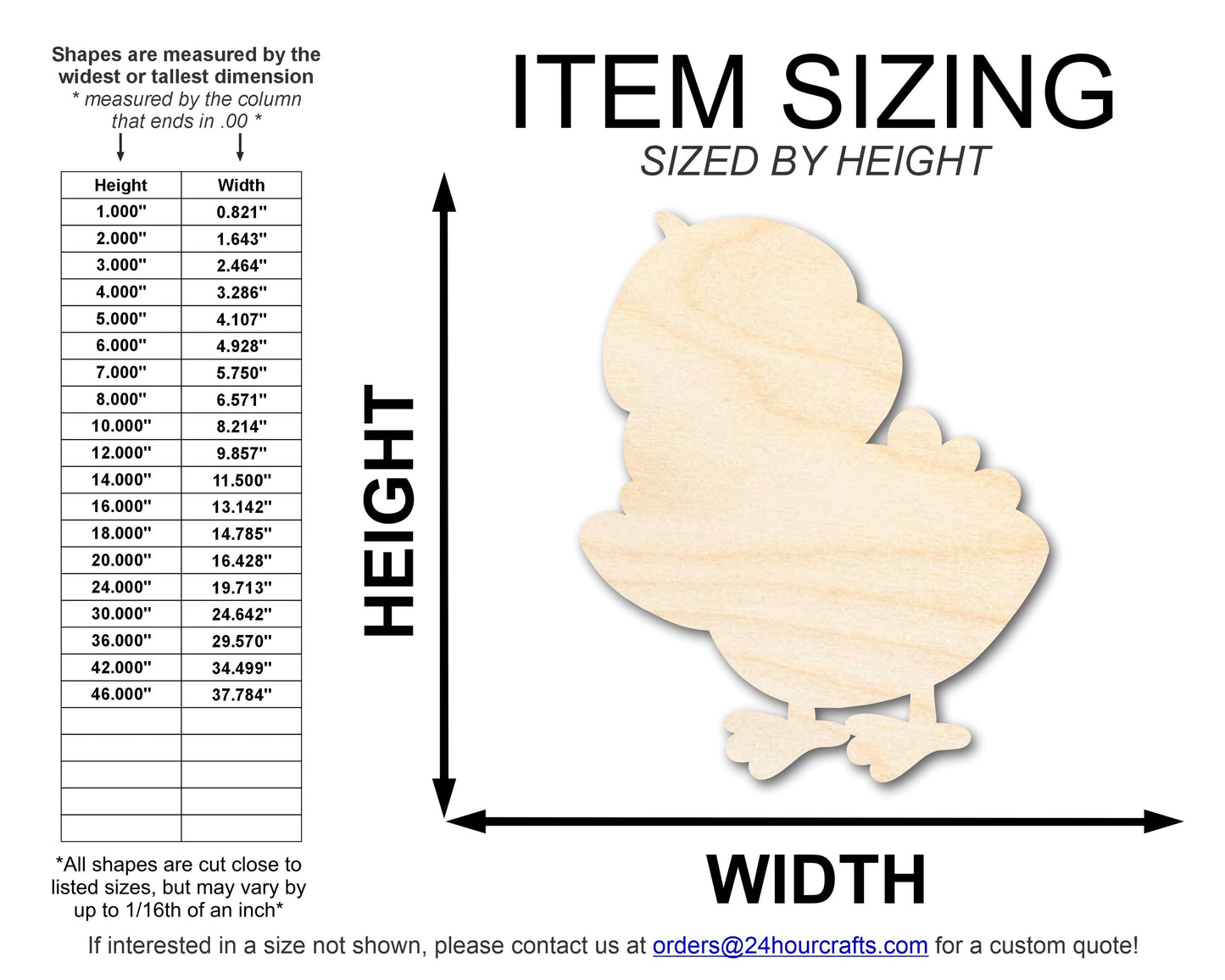 Unfinished Wood Happy Chick Shape | DIY Craft Cutout | up to 46" DIY