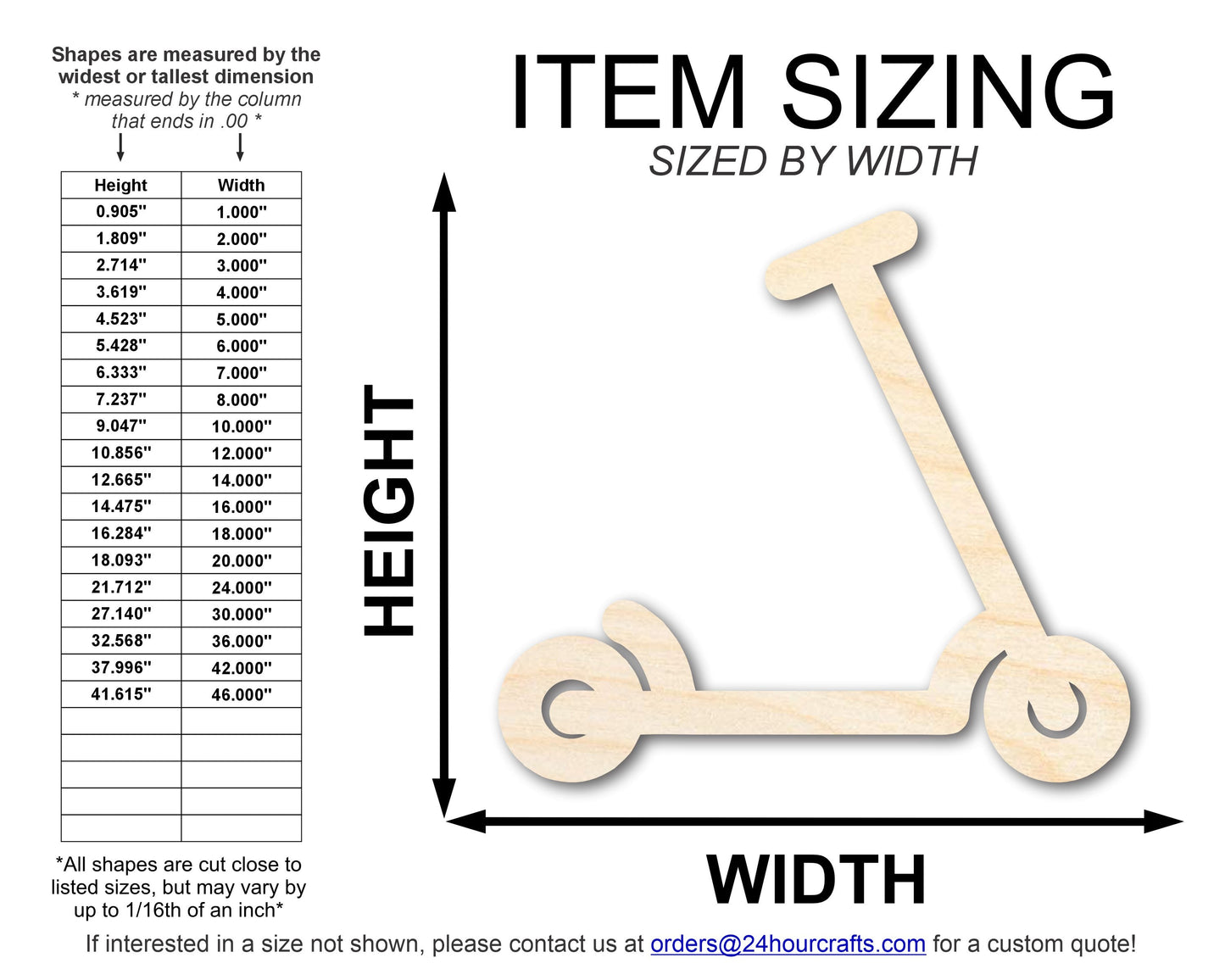 Unfinished Wood Scooter Shape | DIY Craft Cutout | up to 46" DIY