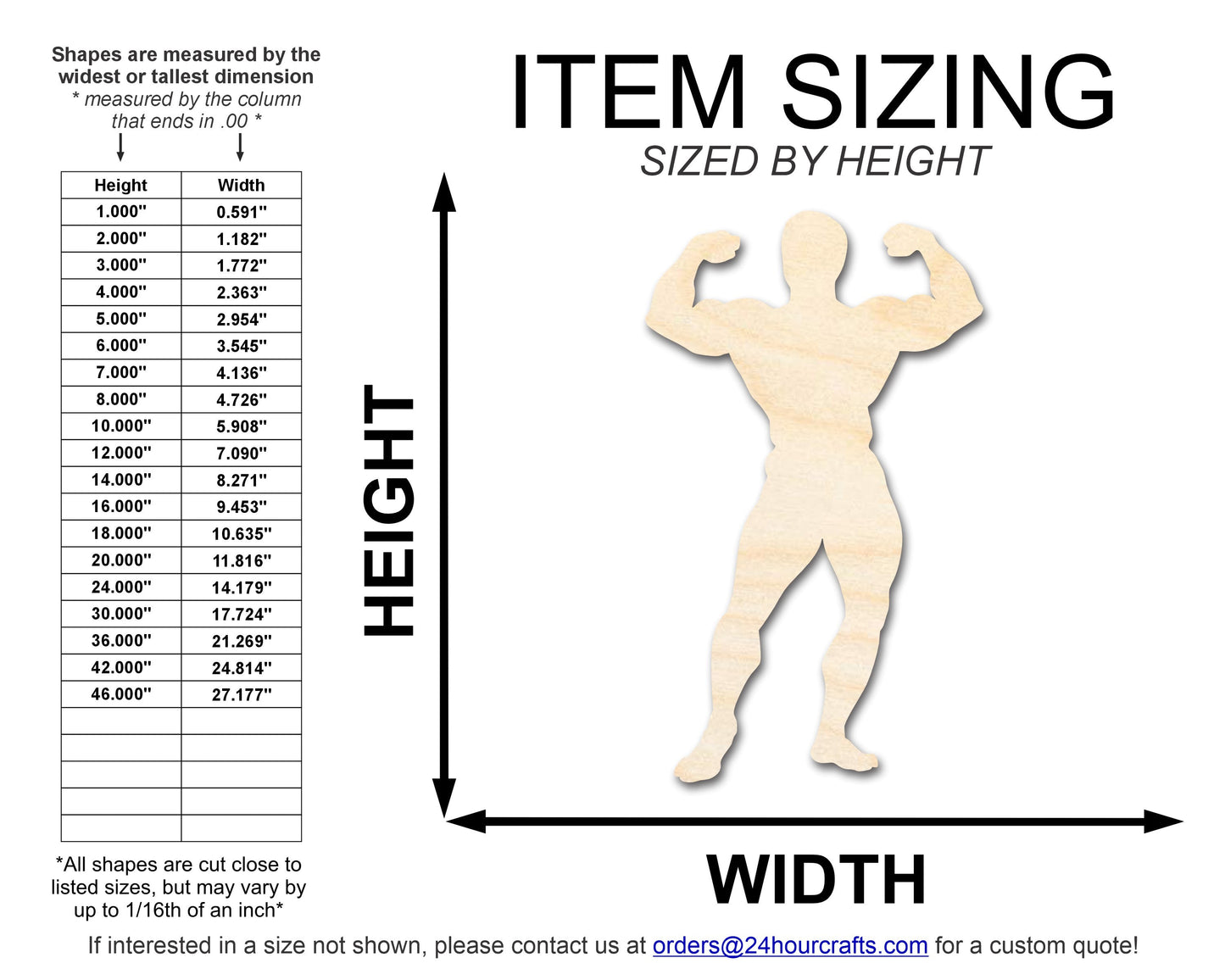 Unfinished Wood Body Builder Shape | DIY Craft Cutout | up to 46" DIY