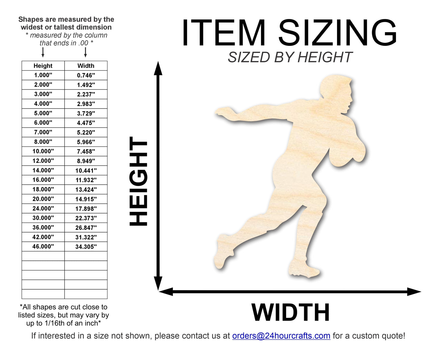 Unfinished Wood Rugby Player Shape | DIY Craft Cutout | up to 46" DIY