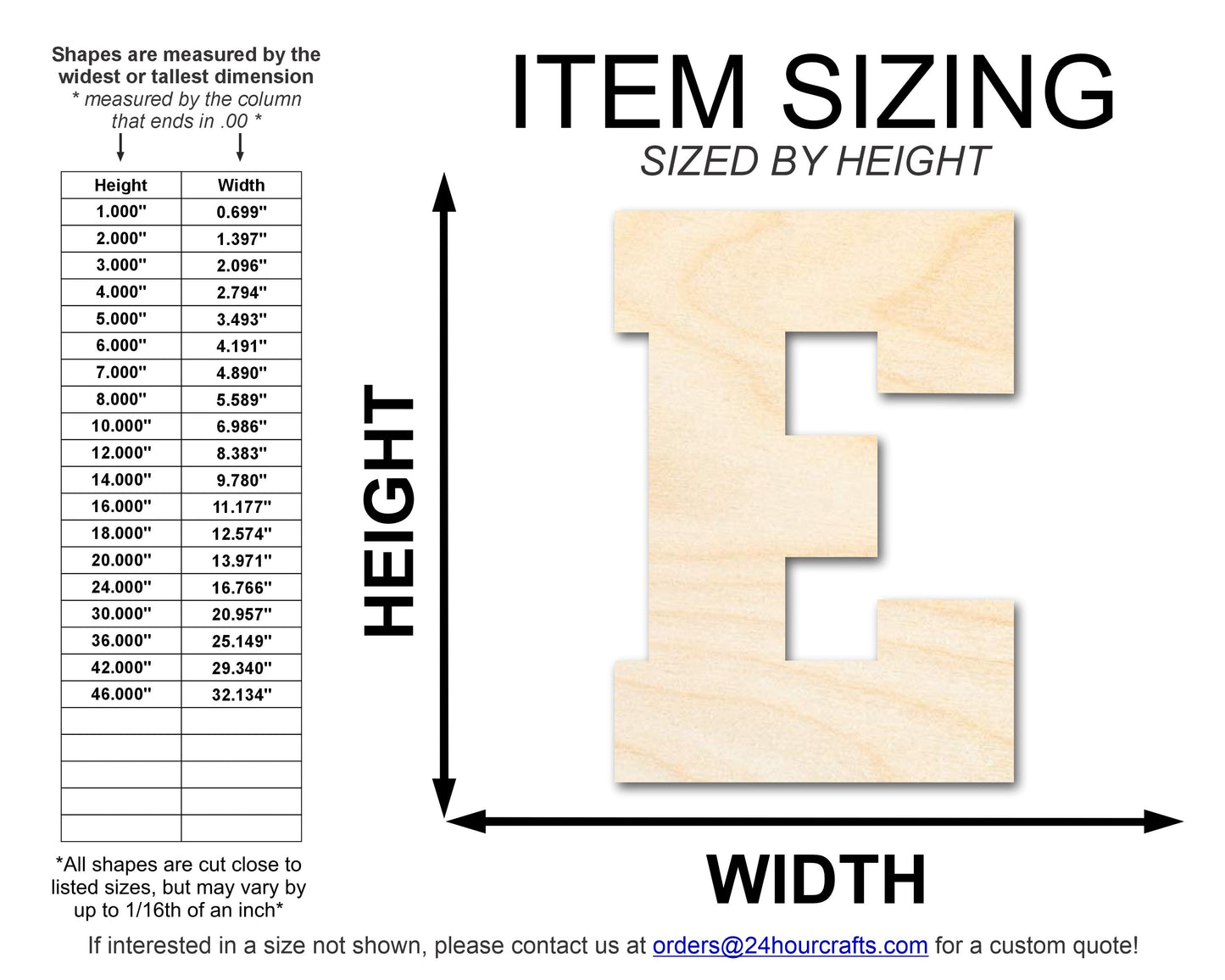 Unfinished Wood Varsity Team Font - E Shape | DIY Craft Cutout | up to 46" DIY
