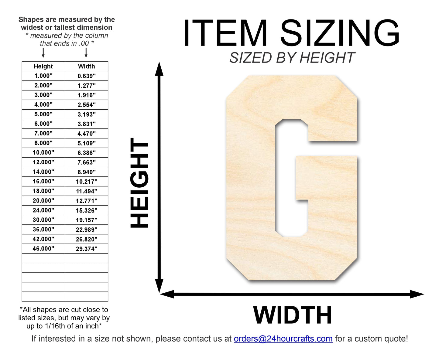 Unfinished Wood Varsity Team Font - G Shape | DIY Craft Cutout | up to 46" DIY