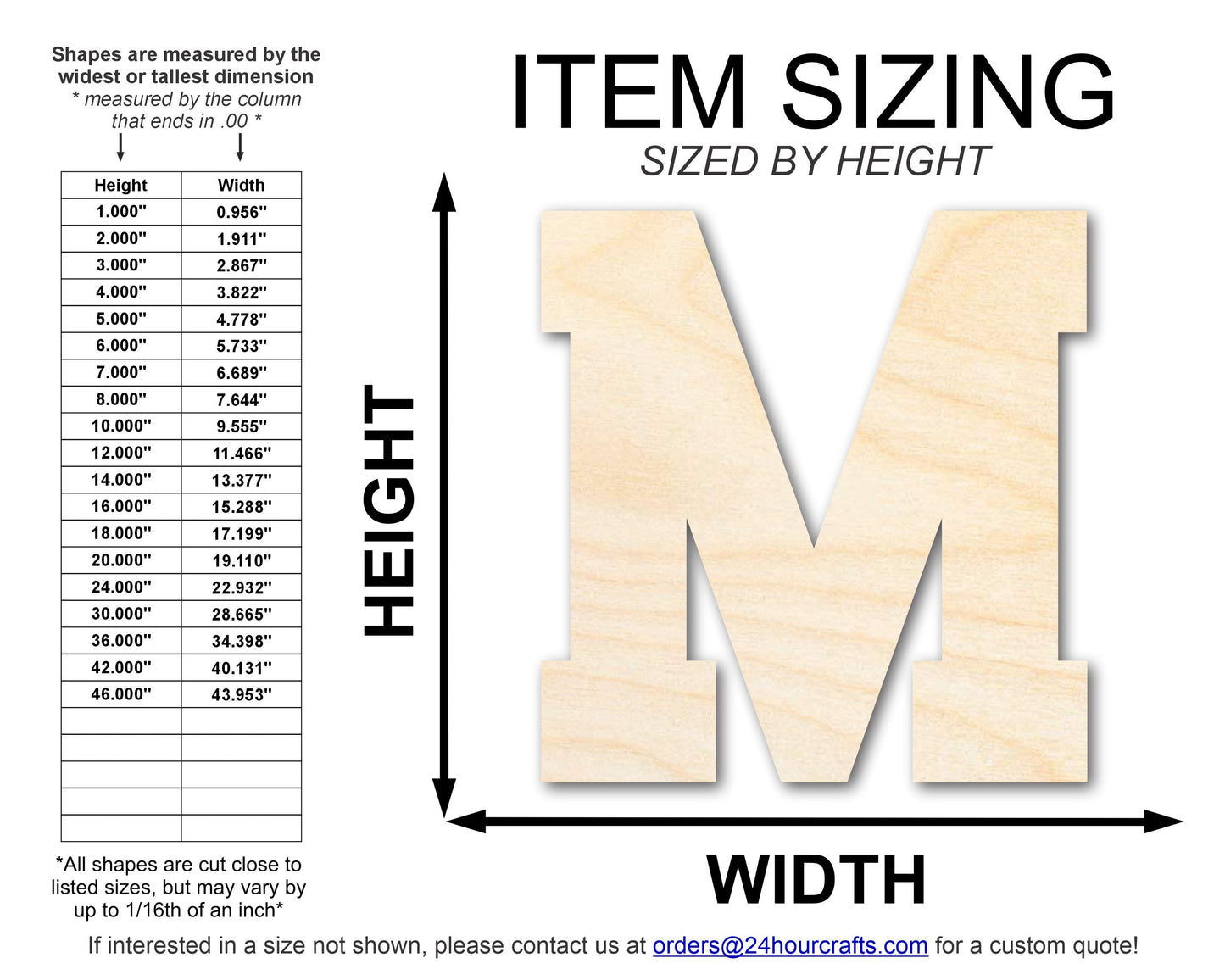 Unfinished Wood Varsity Team Font - M Shape | DIY Craft Cutout | up to 46" DIY