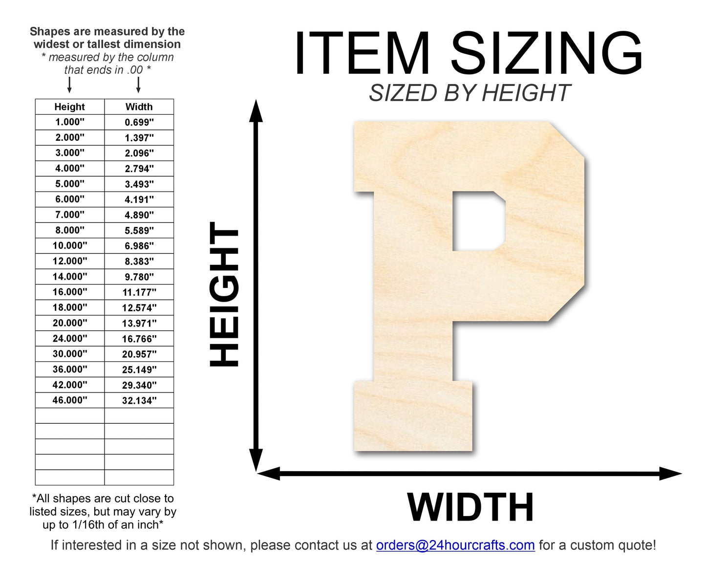 Unfinished Wood Varsity Team Font - P Shape | DIY Craft Cutout | up to 46" DIY